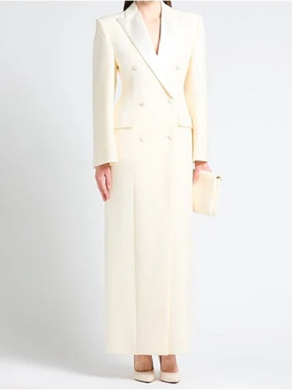WardrobeNYC Ivory Double-Breasted Long Coat Dress